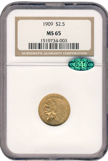 1909 $2.50 Indian NGC MS65 CAC