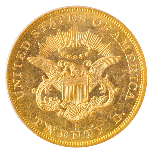 1857-S $20 Liberty SSCA PCGS MS61 CAC PROOF LIKE 1857-S $20 Liberty SSCA PCGS MS61 CAC PROOF LIKE