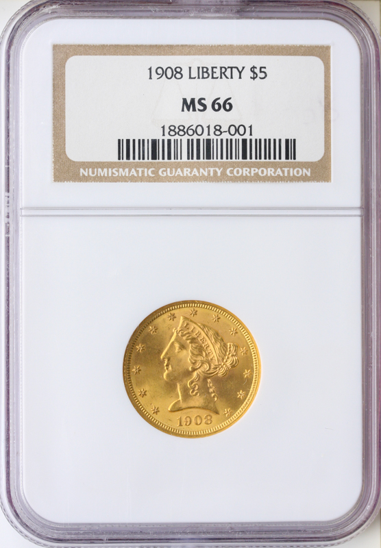 1908 $5 Liberty NGC MS66