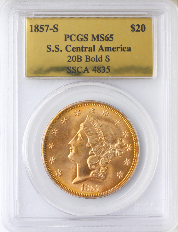 1857-S $20 Liberty Head Double Eagle SSCA PCGS MS65 1857-S $20 Liberty Head Double Eagle SSCA PCGS MS65