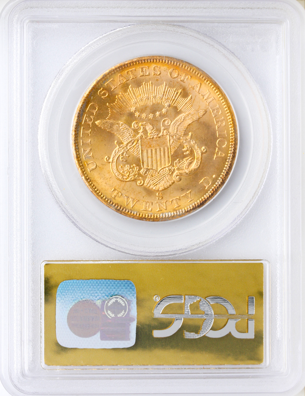 1857-S $20 Liberty Head Double Eagle SSCA PCGS MS65 1857-S $20 Liberty Head Double Eagle SSCA PCGS MS65