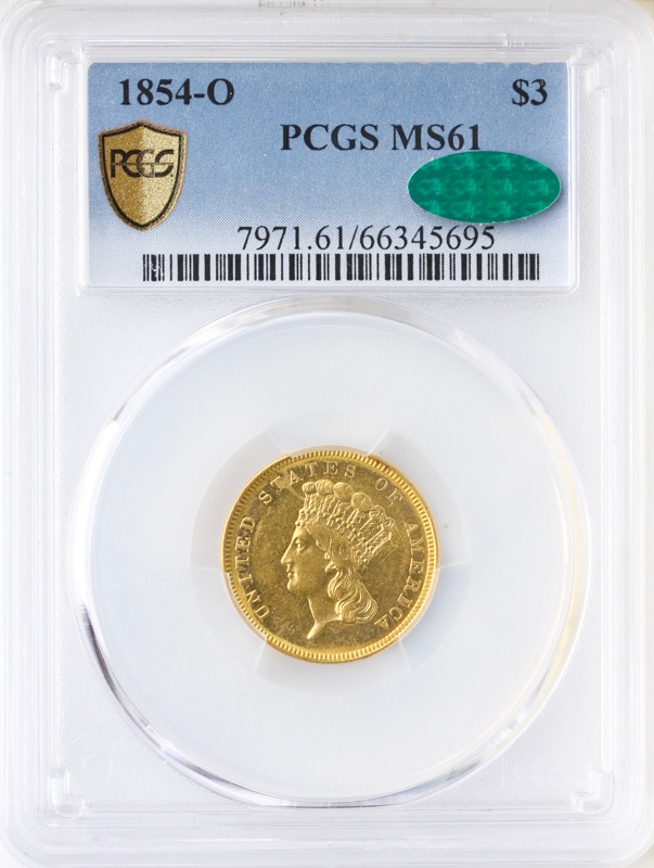 1854-O $3 Indian Princess PCGS MS61 CAC